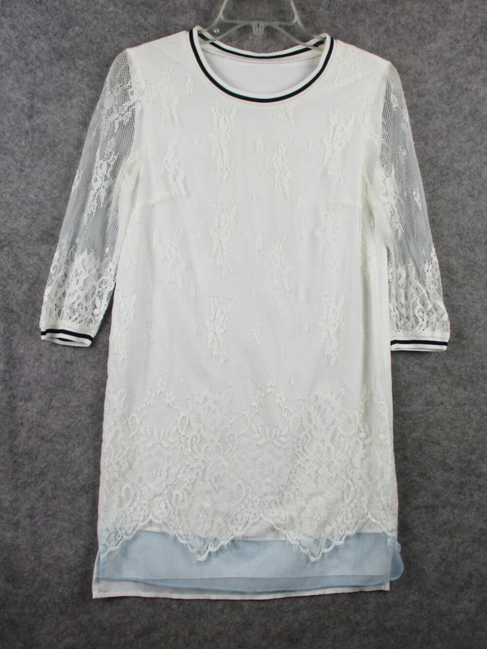 Goelia Shift Dress Women's Small S 160/84A Loose Fit Off White & Blue Lace Lined